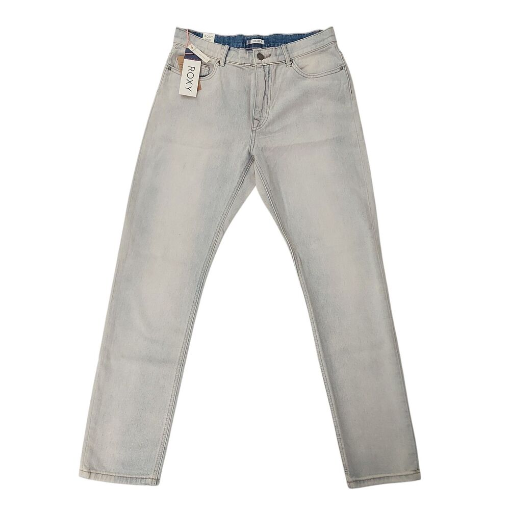 Roxy Jeans Womens 28 Blue One Good Shot High Waisted Bleached Straight Cotton